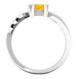 18K White Gold 5 MM Cushion Cut Citrine & Round White Diamond Ladies Palm Leaf right hand ring