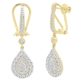 1.65 Carat (ctw) 14K Yellow Gold Round White Diamond Ladies Dangling Drop Earrings