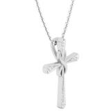 0.07 Carat (Ctw) Sterling Silver Round White Diamond Ladies Cross Pendant (Silver Chain Included)