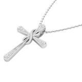 0.07 Carat (Ctw) Sterling Silver Round White Diamond Ladies Cross Pendant (Silver Chain Included)