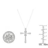0.07 Carat (Ctw) Sterling Silver Round White Diamond Ladies Cross Pendant (Silver Chain Included)