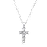 0.10 Carat (Ctw) Sterling Silver Round White Diamond Cross Pendant 1/10 CT