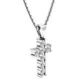 0.10 Carat (Ctw) Sterling Silver Round White Diamond Cross Pendant 1/10 CT