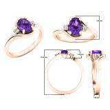 10K Rose Gold 7X5 Oval Cut Amethyst & Round Cut White Diamond Ladies Engagement 3 Stone Ring