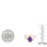 10K Rose Gold 7X5 Oval Cut Amethyst & Round Cut White Diamond Ladies Engagement 3 Stone Ring