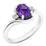 10K White Gold 7X5 Oval Cut Amethyst & Round Cut White Diamond Ladies Engagement 3 Stone Ring