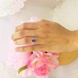 10K White Gold 7X5 Oval Cut Amethyst & Round Cut White Diamond Ladies Engagement 3 Stone Ring