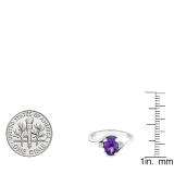 10K White Gold 7X5 Oval Cut Amethyst & Round Cut White Diamond Ladies Engagement 3 Stone Ring