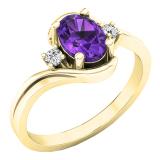 10K Yellow Gold 7X5 Oval Cut Amethyst & Round Cut White Diamond Ladies Engagement 3 Stone Ring