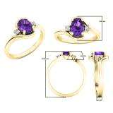 10K Yellow Gold 7X5 Oval Cut Amethyst & Round Cut White Diamond Ladies Engagement 3 Stone Ring