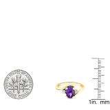 10K Yellow Gold 7X5 Oval Cut Amethyst & Round Cut White Diamond Ladies Engagement 3 Stone Ring