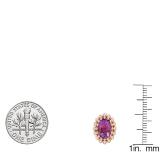 10K Rose Gold 9X7 MM Each Oval Cut Amethyst & Round White Diamond Ladies Halo Stud Earrings