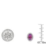10K White Gold 9X7 MM Each Oval Cut Amethyst & Round White Diamond Ladies Halo Stud Earrings