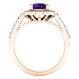 10K Rose Gold 6 MM Cushion Amethyst & Round White Diamond Bridal Milgrain Engagement Ring