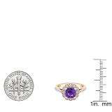 10K Rose Gold 6 MM Cushion Amethyst & Round White Diamond Bridal Milgrain Engagement Ring
