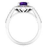 10K White Gold 6 MM Cushion Amethyst & Round White Diamond Bridal Milgrain Engagement Ring