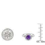 10K White Gold 6 MM Cushion Amethyst & Round White Diamond Bridal Milgrain Engagement Ring