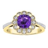 10K Yellow Gold 6 MM Cushion Amethyst & Round White Diamond Bridal Milgrain Engagement Ring