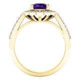 10K Yellow Gold 6 MM Cushion Amethyst & Round White Diamond Bridal Milgrain Engagement Ring