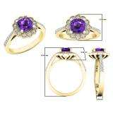 10K Yellow Gold 6 MM Cushion Amethyst & Round White Diamond Bridal Milgrain Engagement Ring