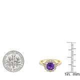 10K Yellow Gold 6 MM Cushion Amethyst & Round White Diamond Bridal Milgrain Engagement Ring