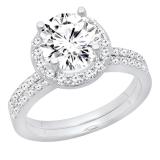 1.00 Carat (ctw) 14K White Gold Round Cut White Diamond Ladies Bridal Halo Engagement Ring Set 1 CT
