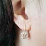 18K Rose Gold 8 MM Each Cushion Cut Morganite & Round White Diamond Ladies Dangling Drop Earrings