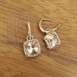 18K Rose Gold 8 MM Each Cushion Cut Morganite & Round White Diamond Ladies Dangling Drop Earrings