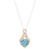 10K Rose Gold 8 MM Heart Shaped Blue Topaz & Round White Diamond Ladies Heart Pendant