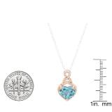 10K Rose Gold 8 MM Heart Shaped Blue Topaz & Round White Diamond Ladies Heart Pendant