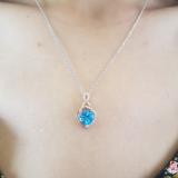 10K Rose Gold 8 MM Heart Shaped Blue Topaz & Round White Diamond Ladies Heart Pendant