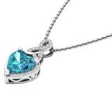 10K White Gold 8 MM Heart Shaped Blue Topaz & Round White Diamond Ladies Heart Pendant