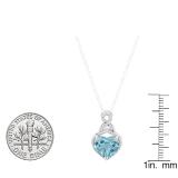 10K White Gold 8 MM Heart Shaped Blue Topaz & Round White Diamond Ladies Heart Pendant