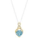 10K Yellow Gold 8 MM Heart Shaped Blue Topaz & Round White Diamond Ladies Heart Pendant