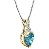 10K Yellow Gold 8 MM Heart Shaped Blue Topaz & Round White Diamond Ladies Heart Pendant