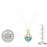 10K Yellow Gold 8 MM Heart Shaped Blue Topaz & Round White Diamond Ladies Heart Pendant
