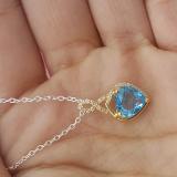 10K Yellow Gold 8 MM Heart Shaped Blue Topaz & Round White Diamond Ladies Heart Pendant