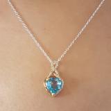 10K Yellow Gold 8 MM Heart Shaped Blue Topaz & Round White Diamond Ladies Heart Pendant