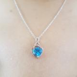 18K Rose Gold 8 MM Heart Shaped Blue Topaz & Round White Diamond Ladies Heart Pendant