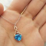18K Rose Gold 8 MM Heart Shaped Blue Topaz & Round White Diamond Ladies Heart Pendant