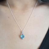 18K White Gold 8 MM Heart Shaped Blue Topaz & Round White Diamond Ladies Heart Pendant