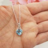 18K White Gold 8 MM Heart Shaped Blue Topaz & Round White Diamond Ladies Heart Pendant