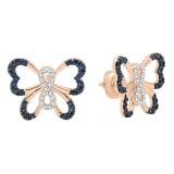 14K Rose Gold Round Blue Sapphire & White Diamond Ladies Butterfly Stud Earrings