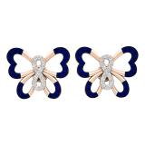 14K Rose Gold Round Blue Sapphire & White Diamond Ladies Butterfly Stud Earrings