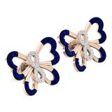 14K Rose Gold Round Blue Sapphire & White Diamond Ladies Butterfly Stud Earrings