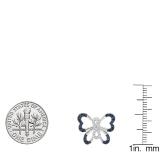18K White Gold Round Blue Sapphire & White Diamond Ladies Butterfly Stud Earrings