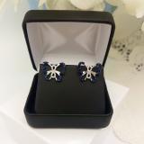 18K White Gold Round Blue Sapphire & White Diamond Ladies Butterfly Stud Earrings