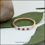 10K Rose Gold Round Blue Sapphire And White Diamond 7 Stone Bridal Anniversary Wedding Band