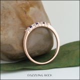 10K Rose Gold Round Blue Sapphire And White Diamond 7 Stone Bridal Anniversary Wedding Band