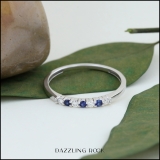 10K White Gold Round Blue Sapphire And White Diamond 7 Stone Bridal Anniversary Wedding Band